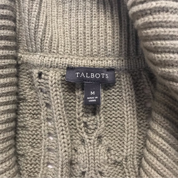 NWOT Talbots Green Buckle Cardigan Lambswool Blend Medium - Picture 5 of 7